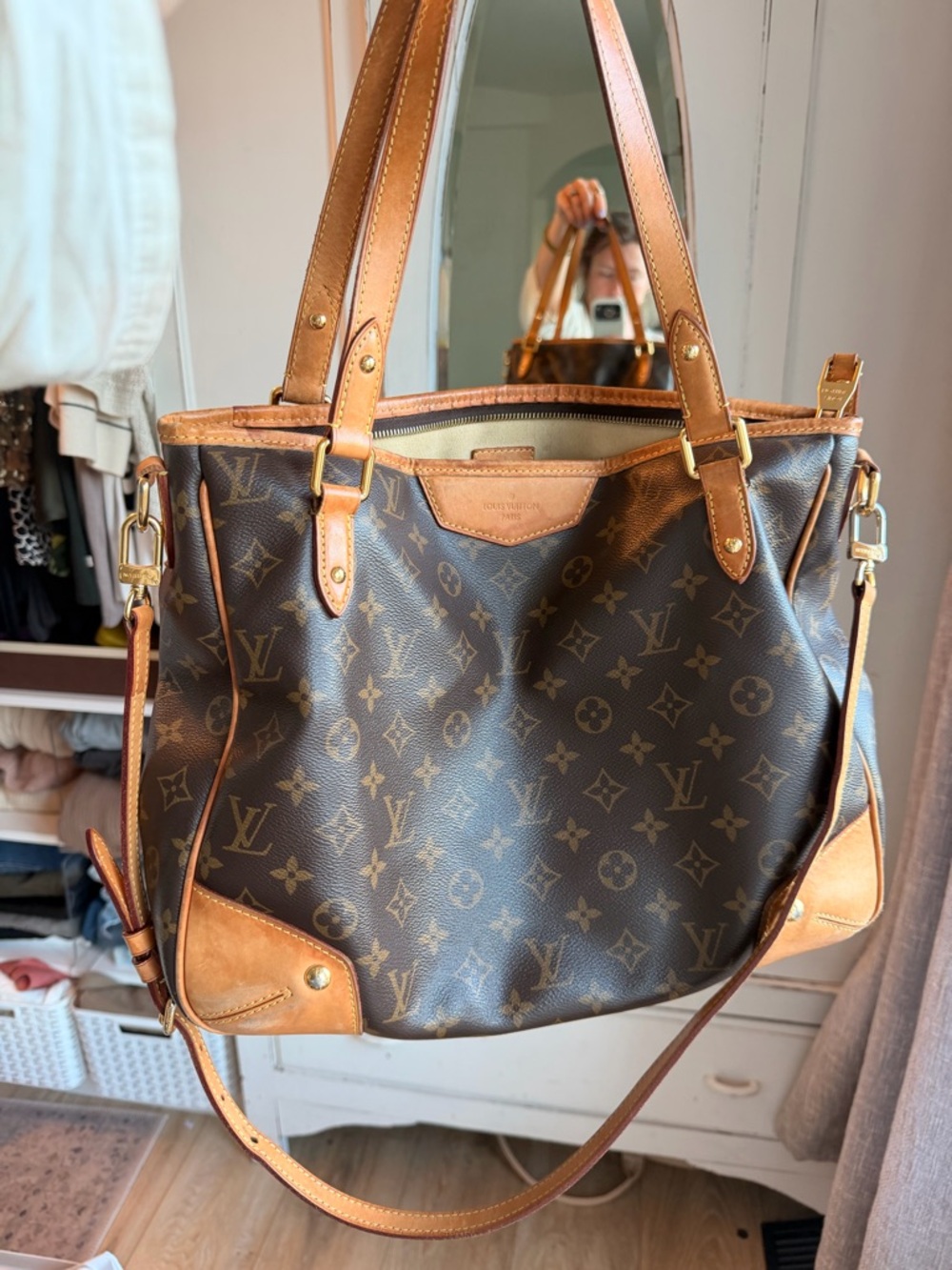 Louis Vuitton Monogram Canvas Shoulder Bag in Brown and Tan Leather